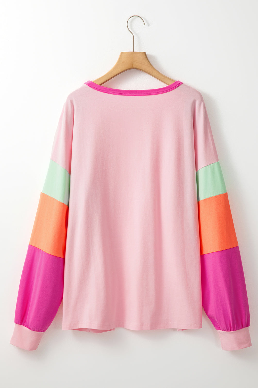 Colourblock Patchwork Long Sleeve Plus Size Top | Pink