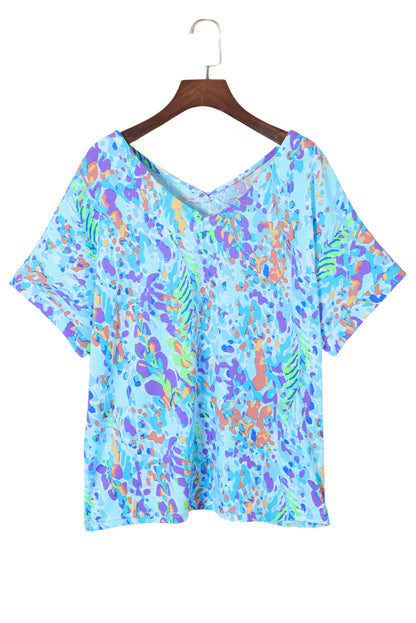 Loose Painted Floral Tee | Sky Blue