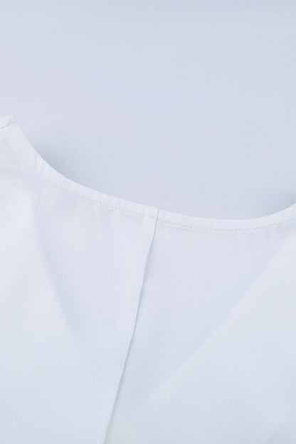 V Neck 3/4 Sleeve High Low Hem Shirt | White