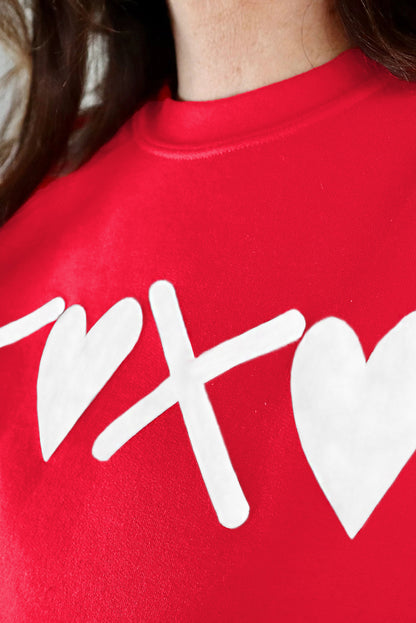 Puff Xoxo Print Valentines Heart Sweatshirt | Red