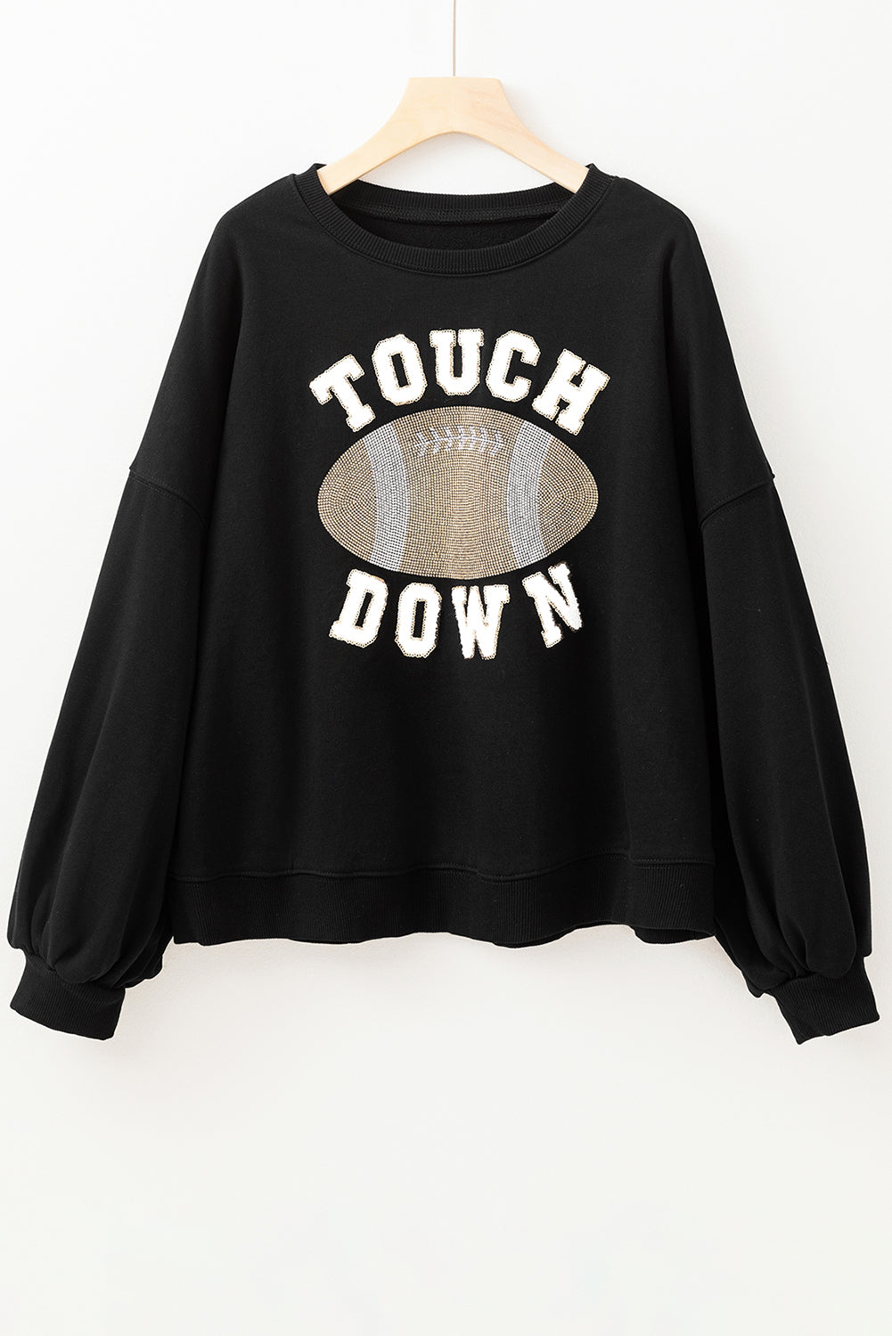 Touch Down Football Graphic Pullover Sweatshirt | Black