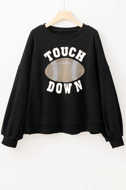 Touch Down Football Graphic Pullover Sweatshirt | Black