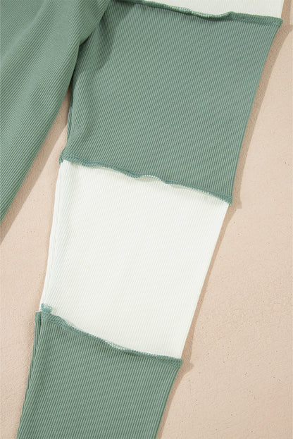 Ribbed Colourblock Patchwork Raglan Long Sleeve Top | Mint Green