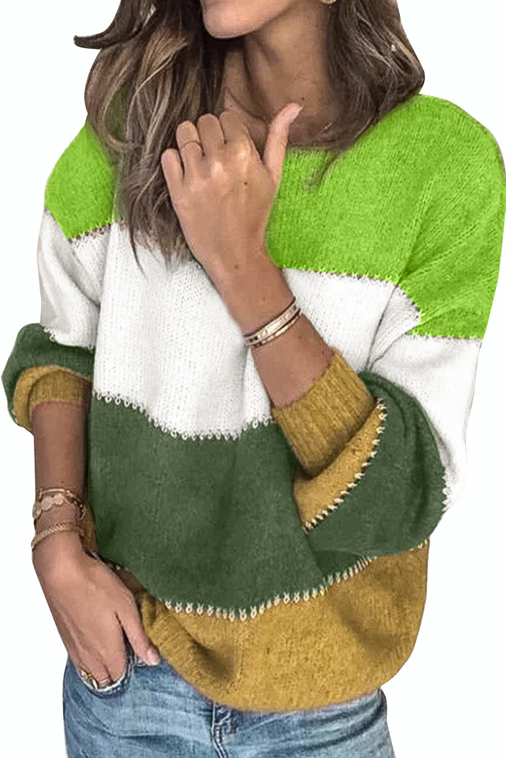 Pullover Colourblock Winter Sweater | Green