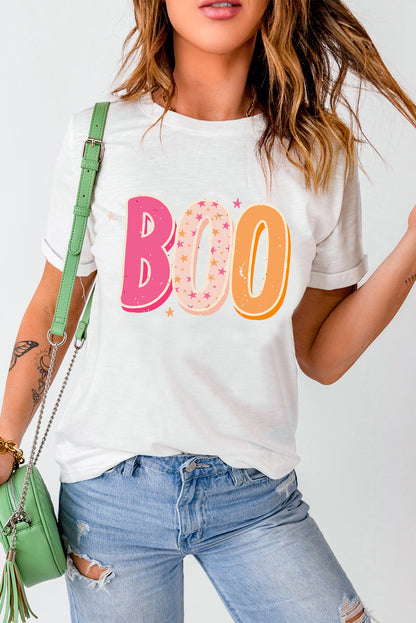 Halloween Boo Letter Graphic T-Shirt | White