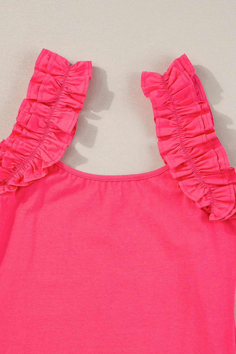 Ruffled Wide Straps Slim Tank Top | Strawberry Pink