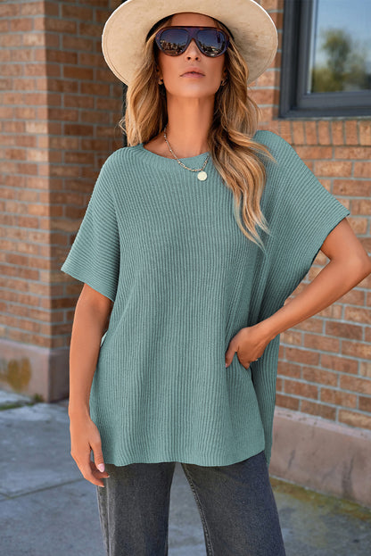 Short Sleeve Side Slit Oversized Sweater | Haze Blue