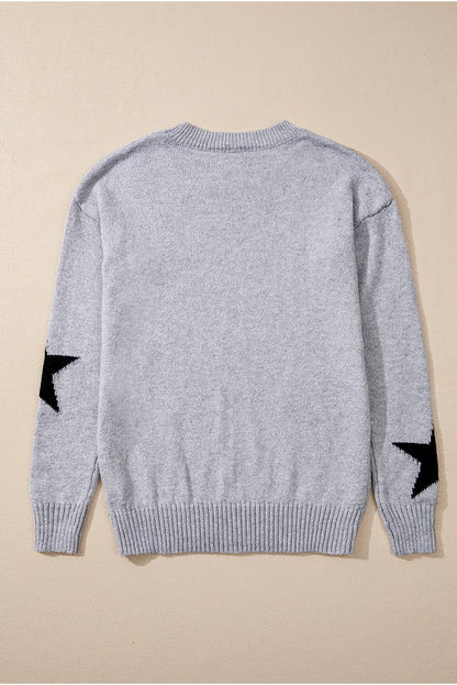 Star Pattern Drop Shoulder Sweater | Gray