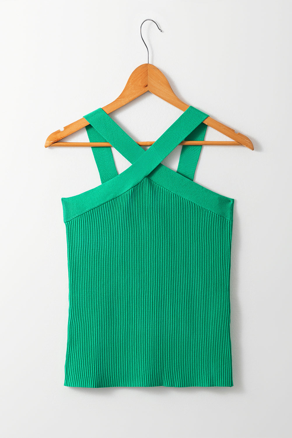 Ribbed Criss Cross Halter Neck Sheath Sweater Tank Top | Dark Green