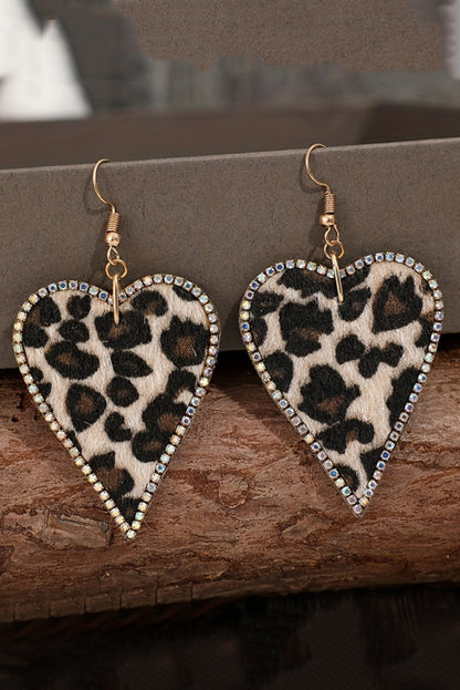 Rhinestone Edge Leopard Print Heart Shape Earrings | Multicolour