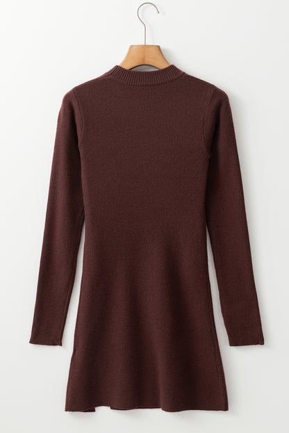 Slim Fit Mock Neck Side Slit Sweater Dress | Coffee