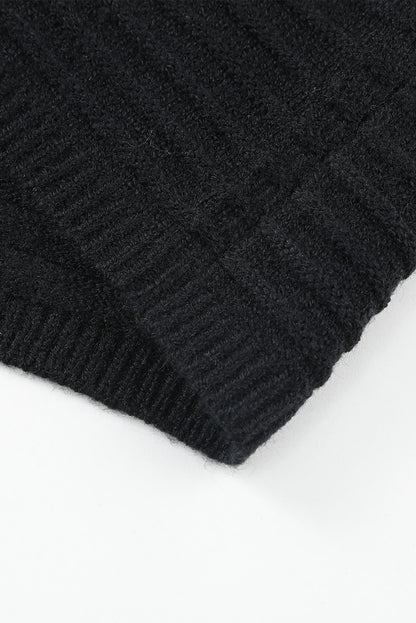 Horizontal Rib Knitted Open Front Hooded Cardigan | Black