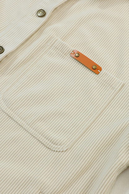 Corduroy Buttoned Front Pocketed Shacket | Beige