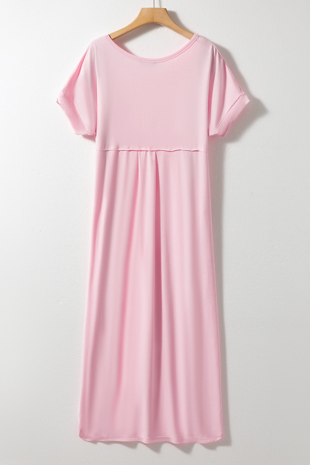 V Neck Hidden Pocket Splits Maxi T-Shirt Dress | Pink