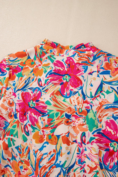 Floral Print Bell Sleeve V Neck Blouse | Multicolour