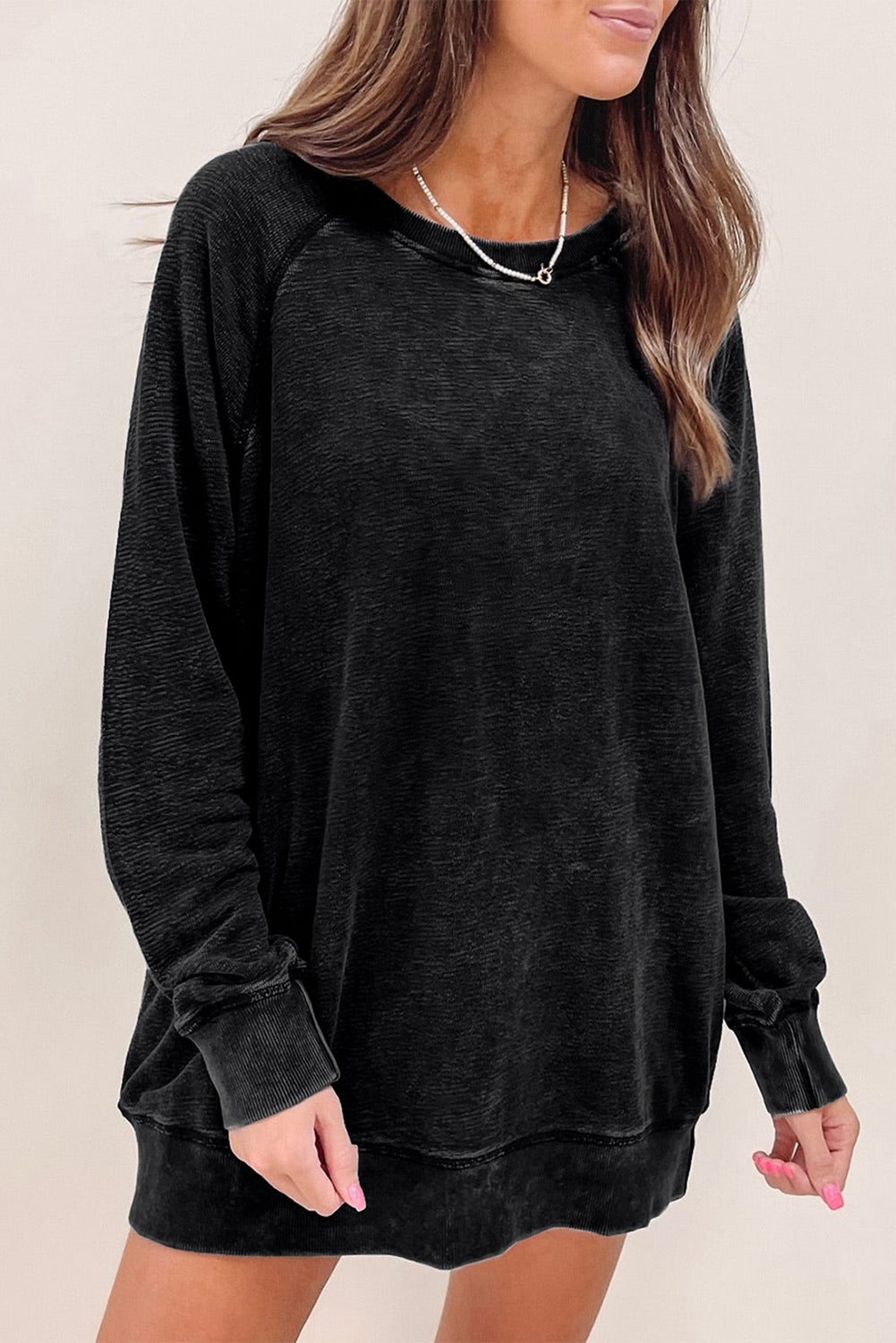 Mineral Wash Oversized Pullover Sweatshirt | Black