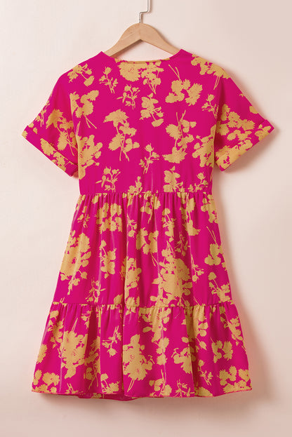 Floral Print Batwing Sleeve Smock Dress | Rose