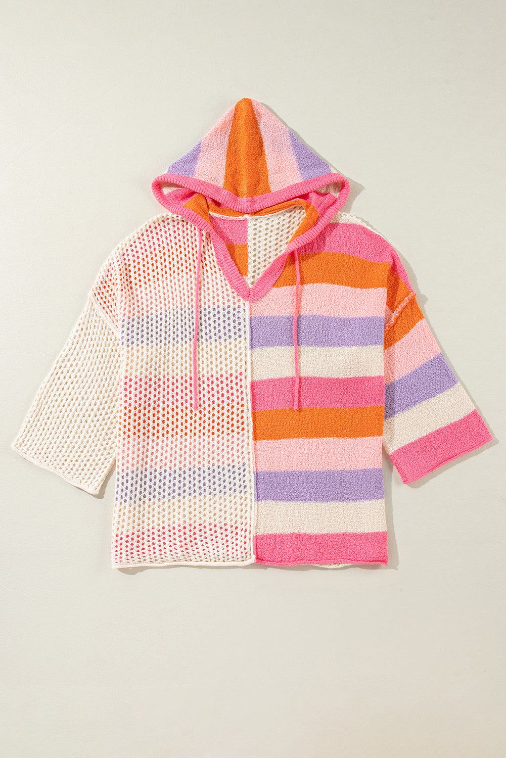 Oversized Colourblock V Neck Hooded Sweater | Pink