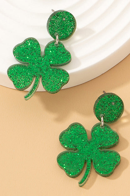 St Patricks Shamrock Shape Stud Earrings | Blackish Green