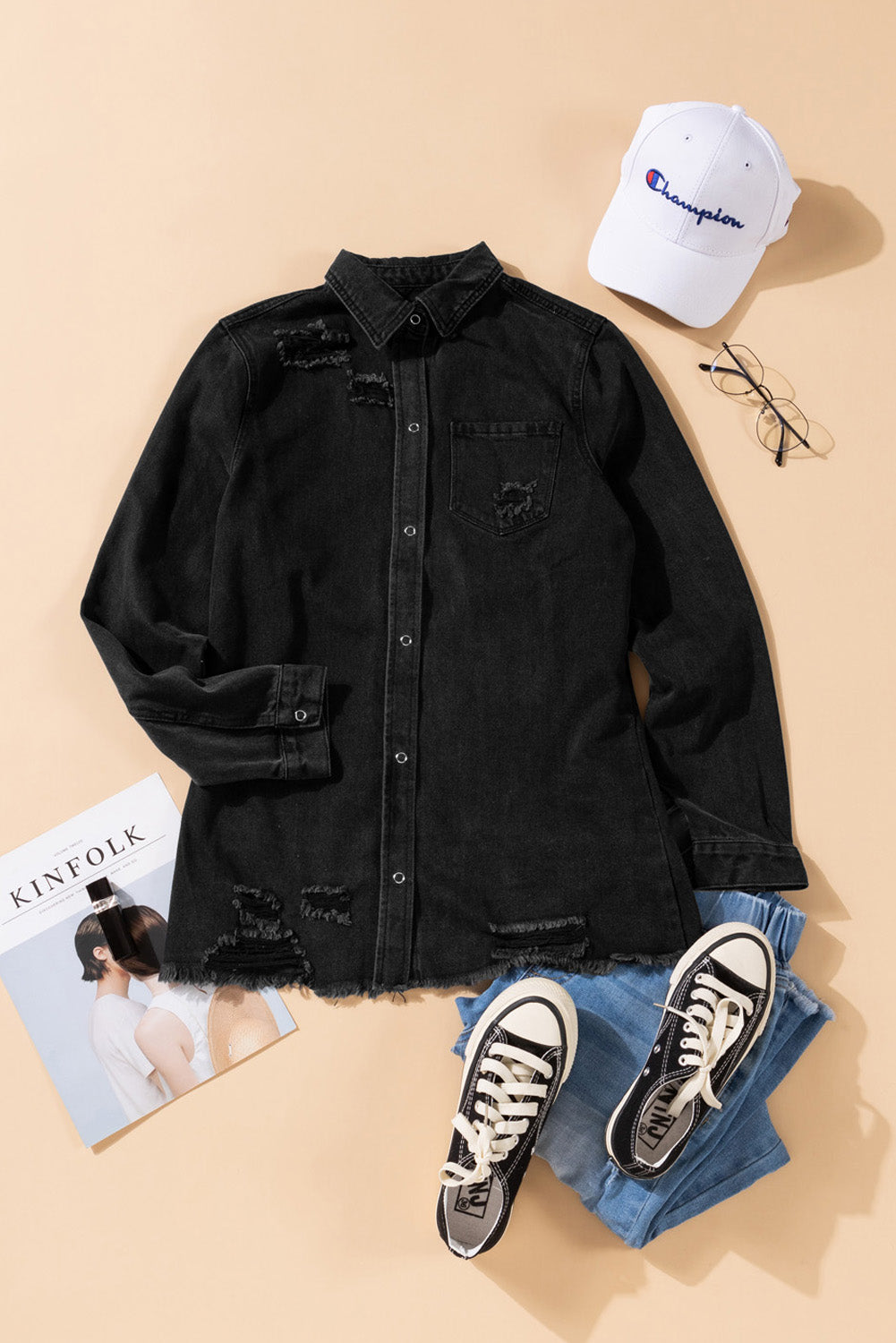 Ripped Denim Jacket | Black