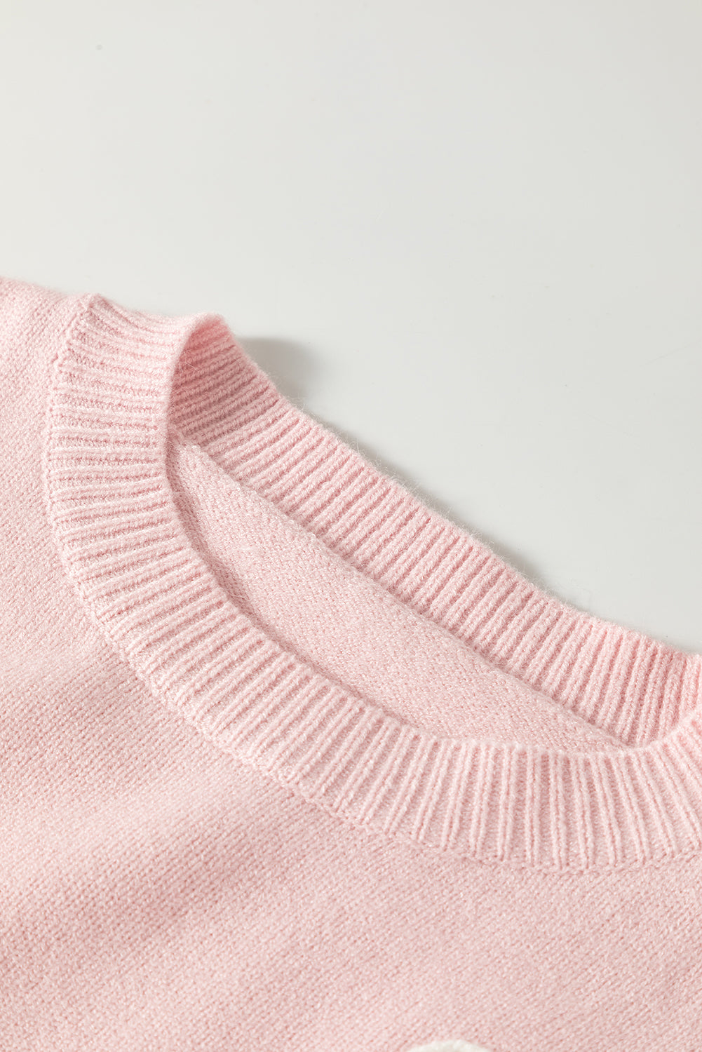 Chenille Daisy Stitching Crew Neck Sweater | Pink