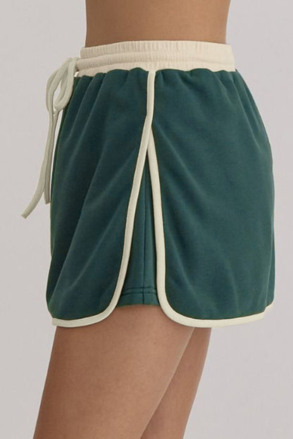 Colour Contrast Loose Pullover And Lace-Up Waist Skort Set | Evergreen