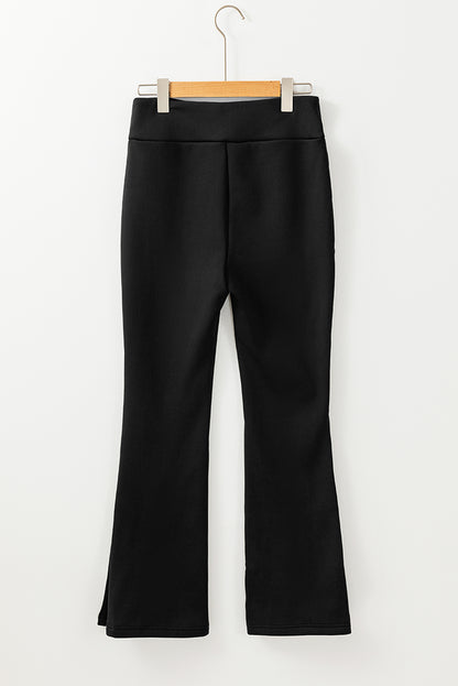 Thermal Lined Split Flare Leg Pants | Black