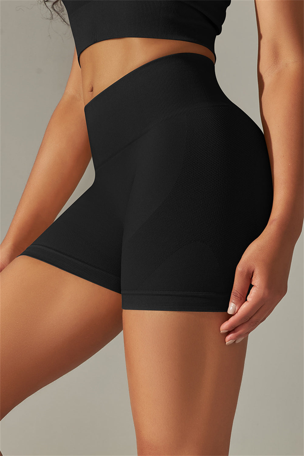 Solid Colour High Waist Tummy Control Active Shorts | Black