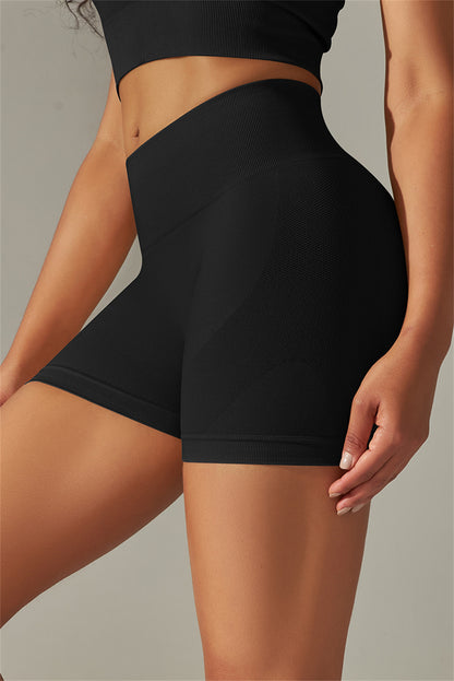 Solid Colour High Waist Tummy Control Active Shorts | Black