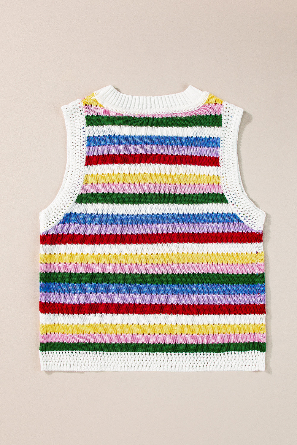 Striped Knitted Eyelet Slim Sweater Vest | Multicolour