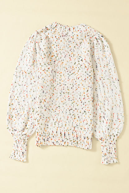 Colourful Confetti Dots Cable Knit Crew Neck Sweater | Beige