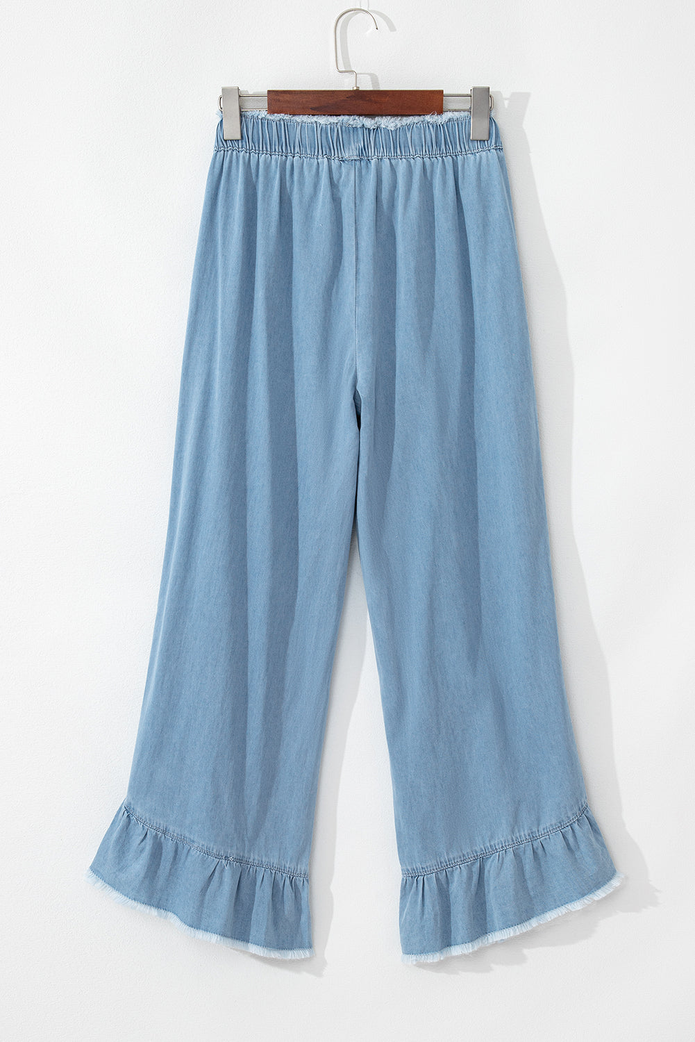 Light Wash Raw Hem Ruffled Wide Leg Jeans | Myosotis