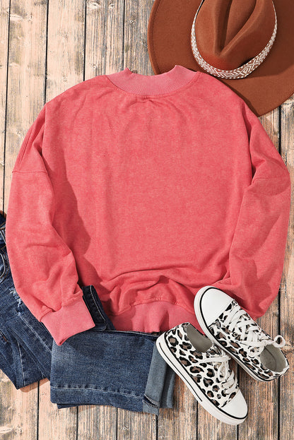 Drop Shoulder Crew Neck Pullover Sweatshirt | Red