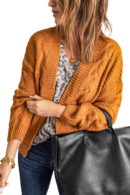 Khaki Chunky Wide Long Sleeve Knit Cardigan | Yellow Brown