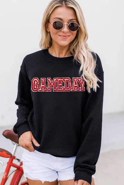 Sequined Game Day Rugby Football Season Sweatshirt | Black