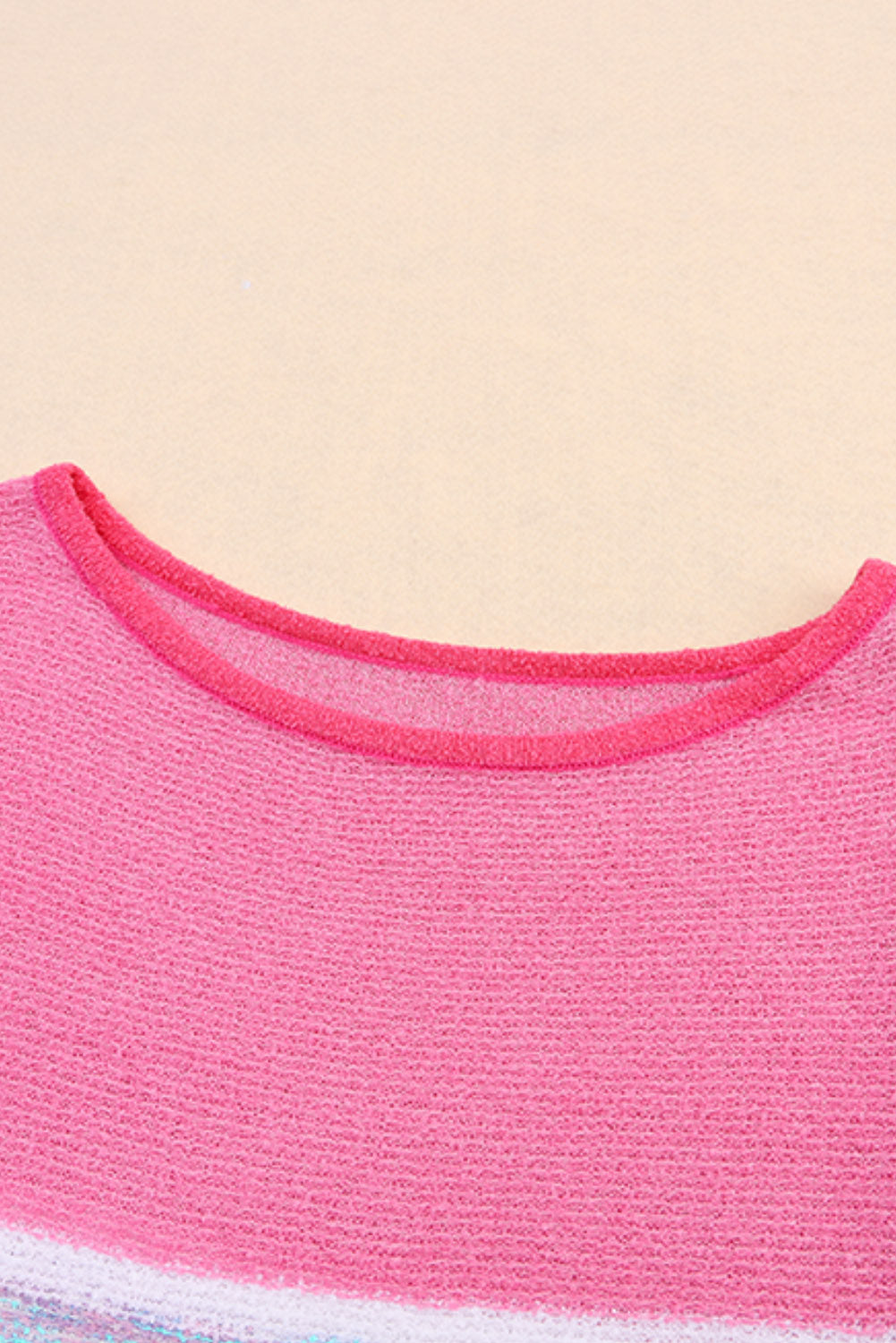 Colour Block Striped Three-Quarter Sleeve Knitted Top | Pink