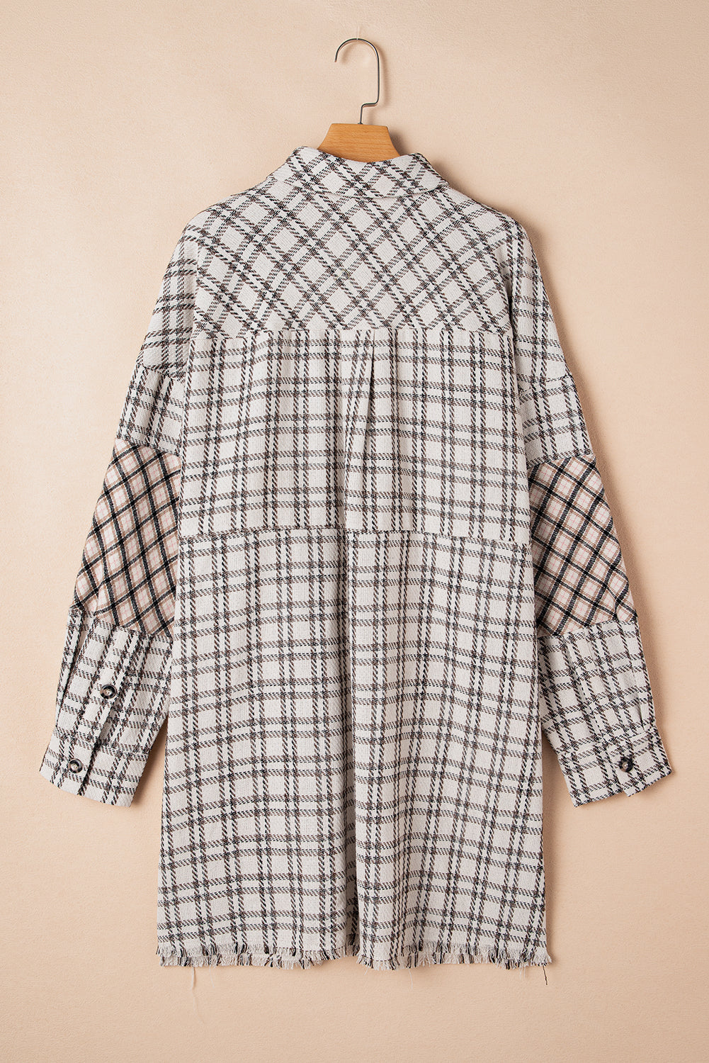 Plus Size Plaid Buttoned Raw Hem Tunic Shirt Dress | White Stripe