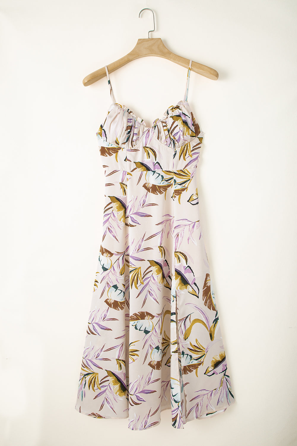 Tropical Print Spaghetti Straps Cupped Dress | Apricot