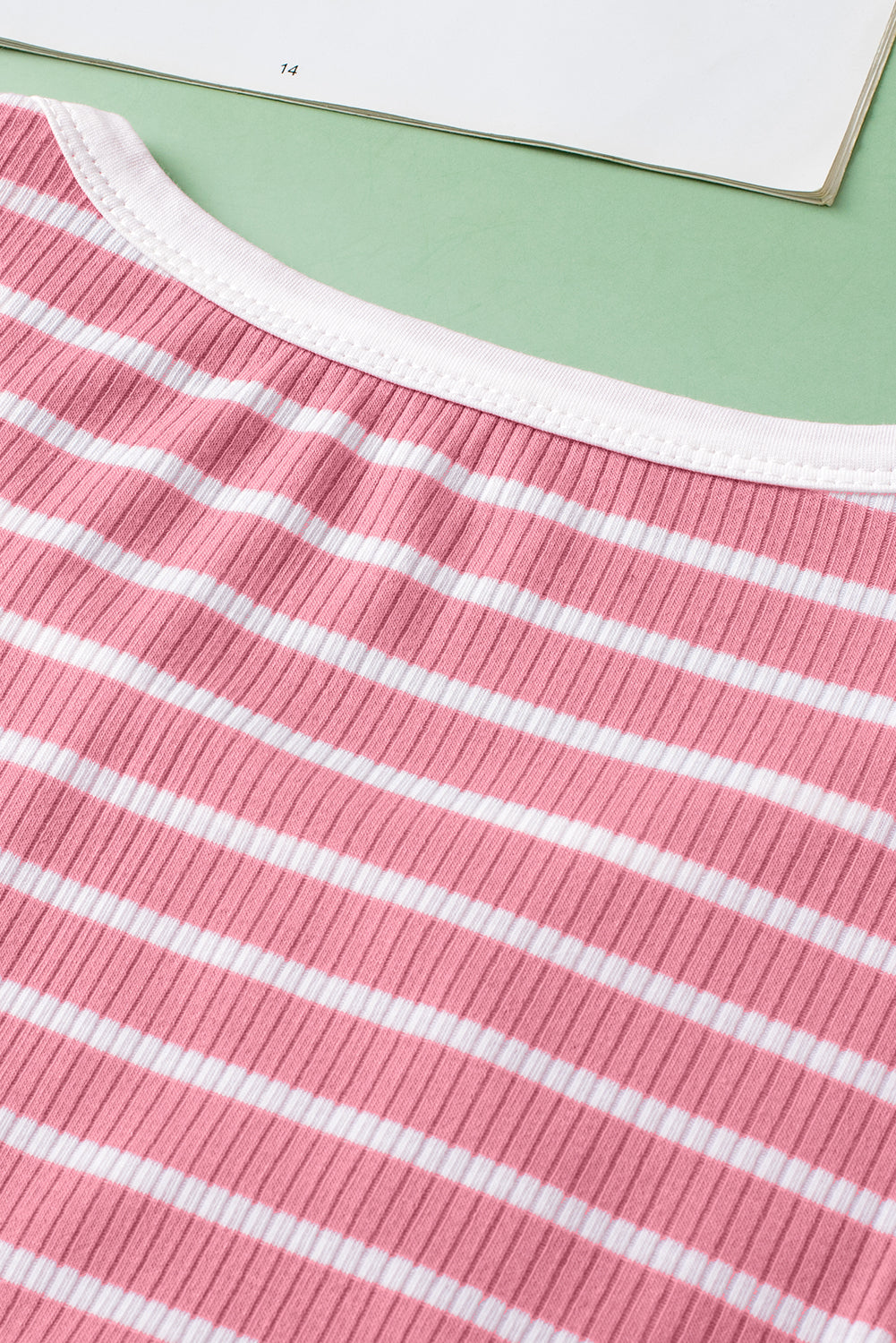 Contrast Round Neck Sleeveless Slim Top | Pink Stripe