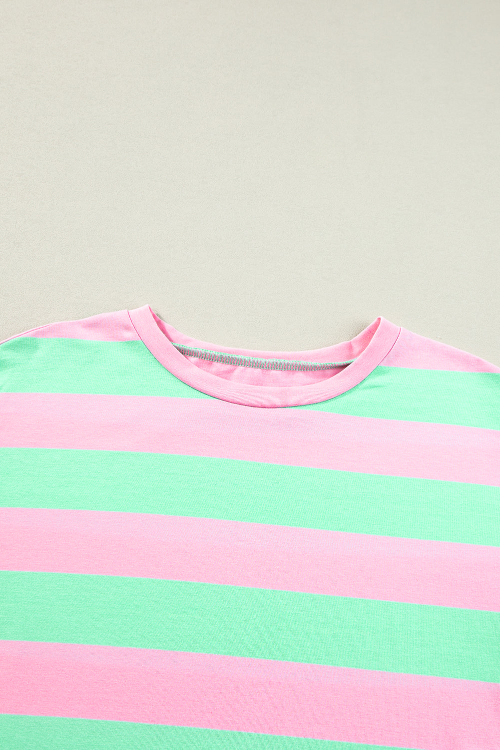 Colourblock Cuffed Sleeve Loose Tee | Pink Stripe