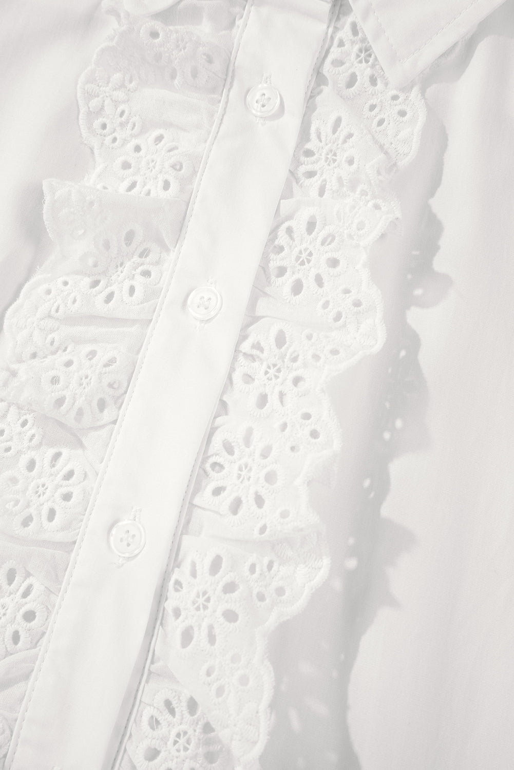 Lace Crochet Trim Turn Down Collar Buttoned Shirt | White