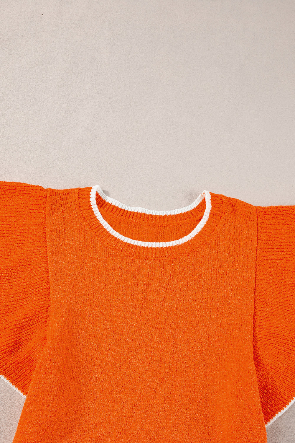 Contrast Trim Ruffle Sleeve Knitted Top | Russet Orange