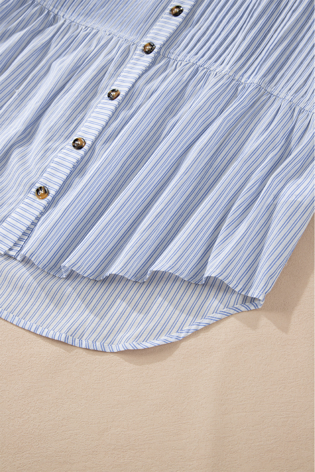 Ruffled Button Up Long Sleeve Shirt | Sky Blue Stripe