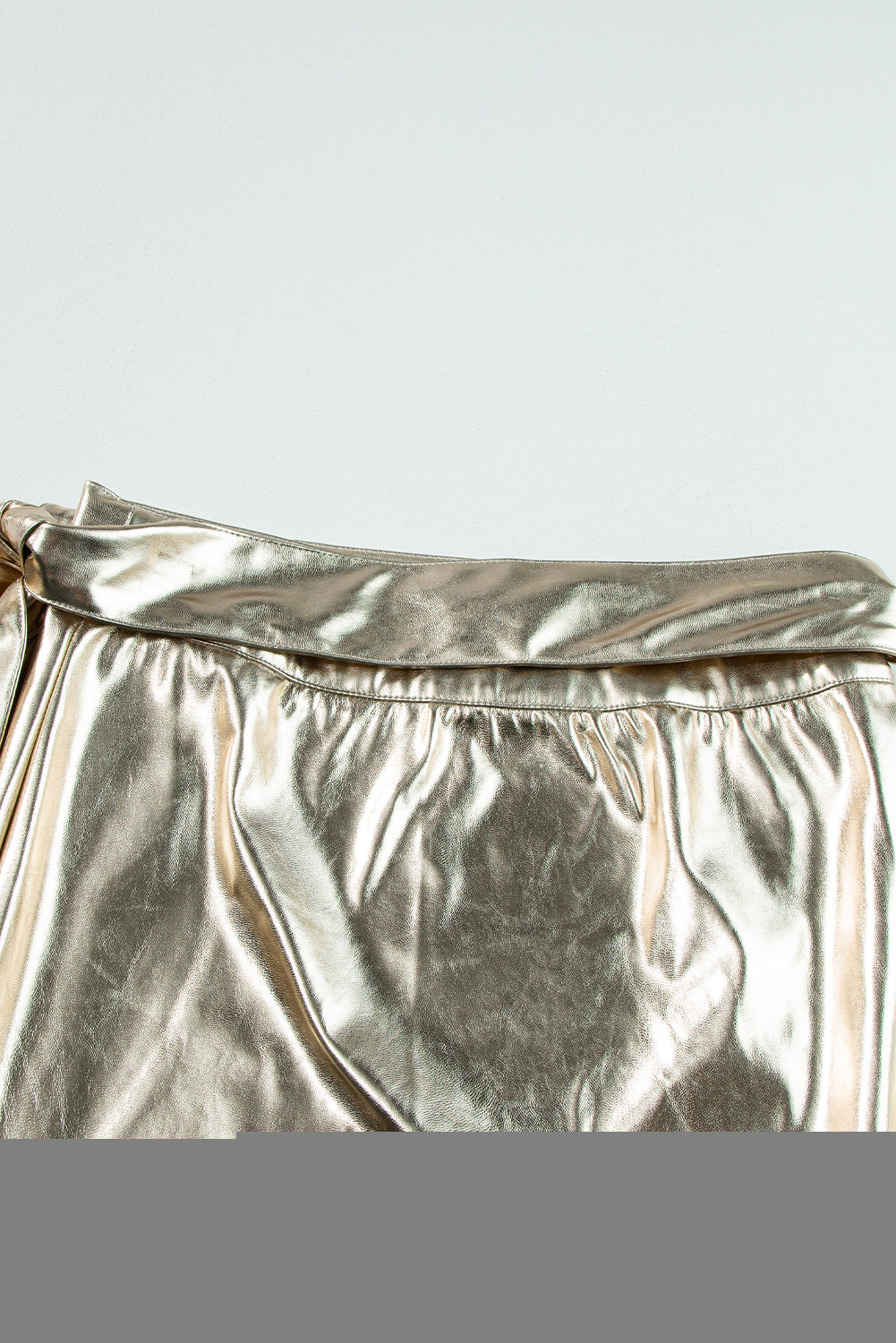 Metallic Leather Knotted Wrap Midi Skirt | Gold