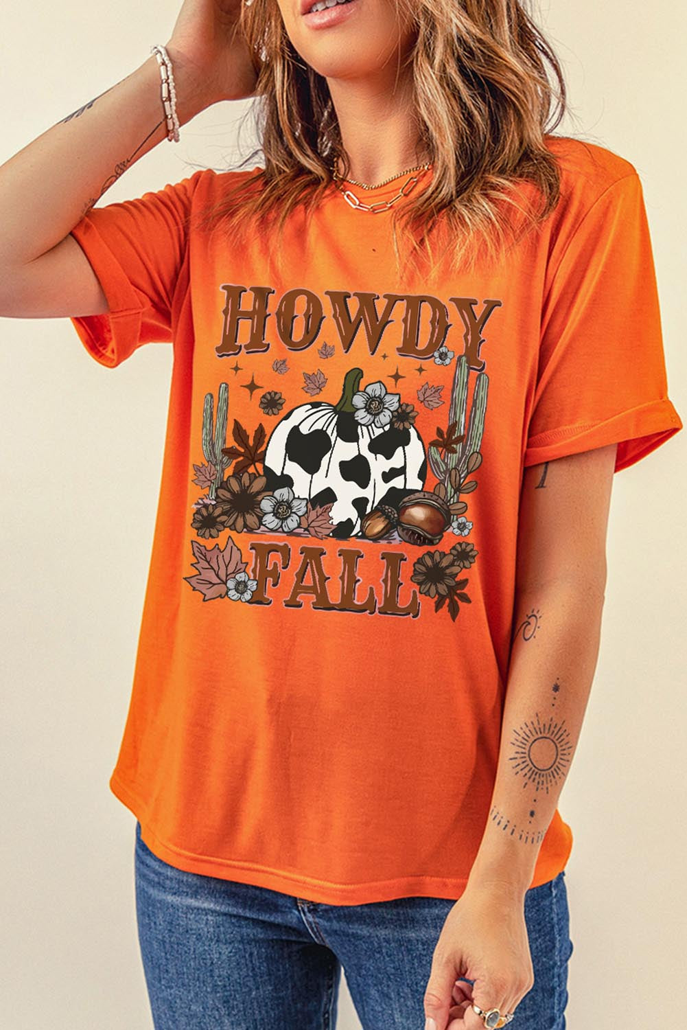 Howdy Fall Western Pumpkin Graphic T Shirt | Orange