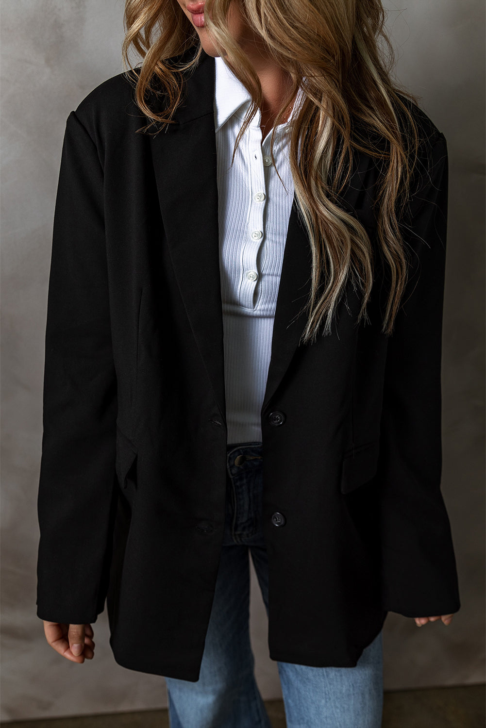 Lapel Flap Pocket Buttoned Blazer | Black