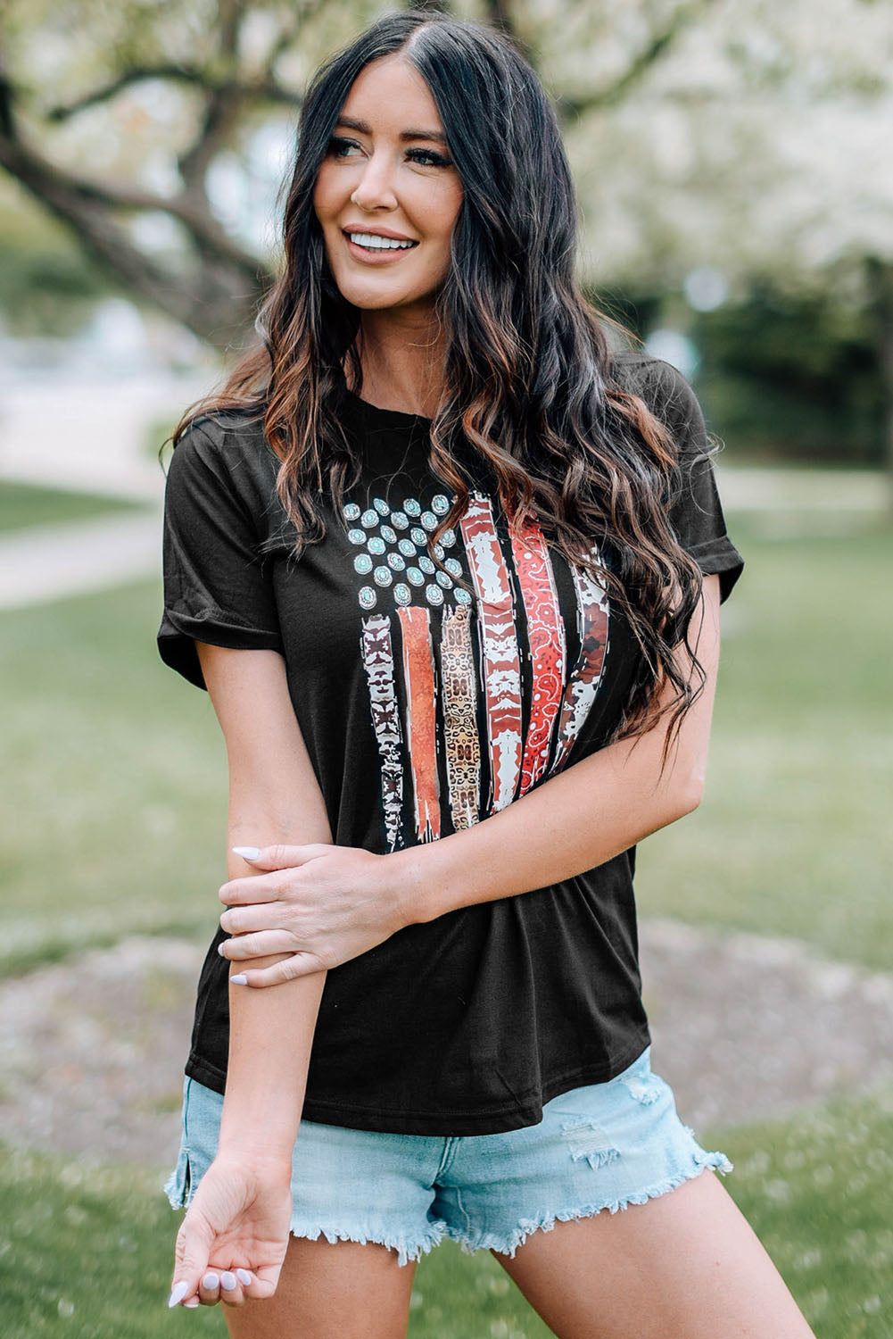 Western American Flag Graphic Tee | Black