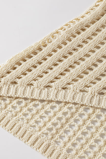 Pointelle Detail Solid Colour Knit Sweater Vest | Beige