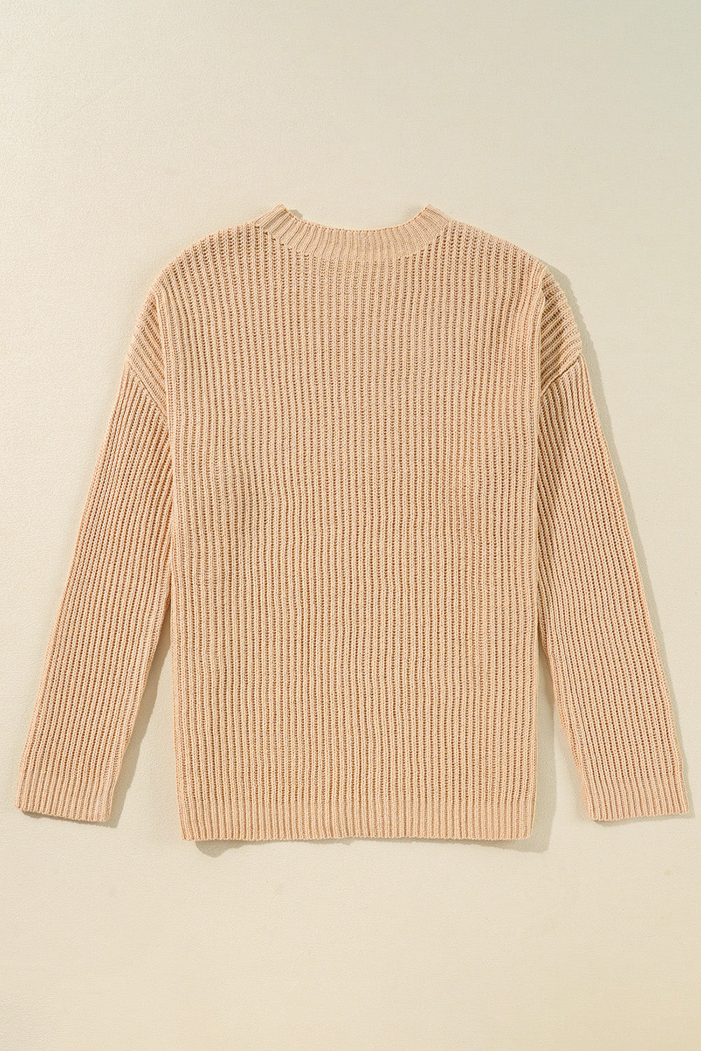 Cable Knit Drop Shoulder Side Slits Loose Sweater | Apricot