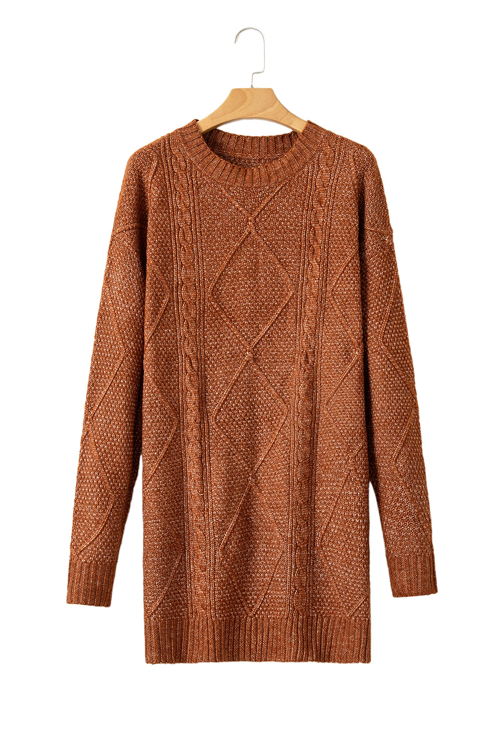 Cable Knit Drop Shoulder Loose Fit Sweater Dress | Coffee